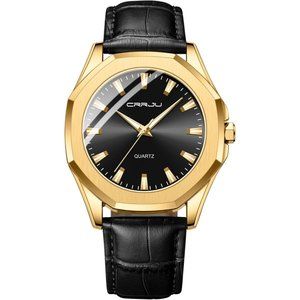 Fashion Leather Watches for Men Business Luminous Analog Wristwatches-Gold\Black